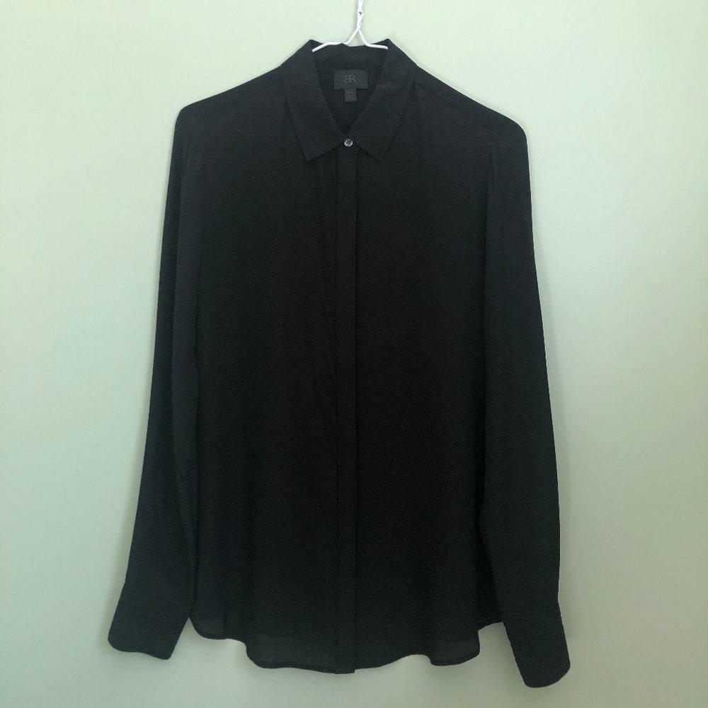Banana Republic Women BR Monogram Black Silk Button-Down Blouse
